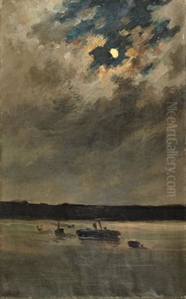 Marine Au Clair De Lune Oil Painting by Emile Renouf