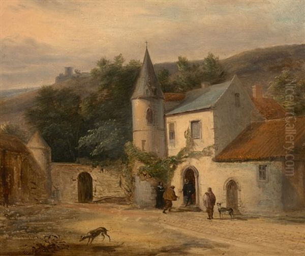 Scene Animee Devant Une Chapelle Oil Painting by Charles Caius Renoux