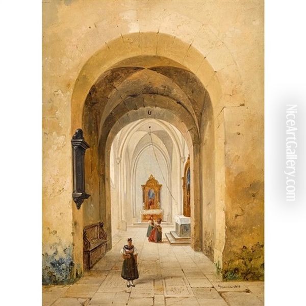 Italian Cloister Oil Painting by Charles Caius Renoux