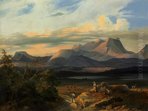 Pyrenaenlandschaft Mit Heimkehrendem Bauer Oil Painting by Charles Caius Renoux