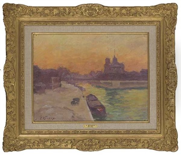 Notre Dame Au Coucher Du Soleil Oil Painting by Jules Ernest Renoux