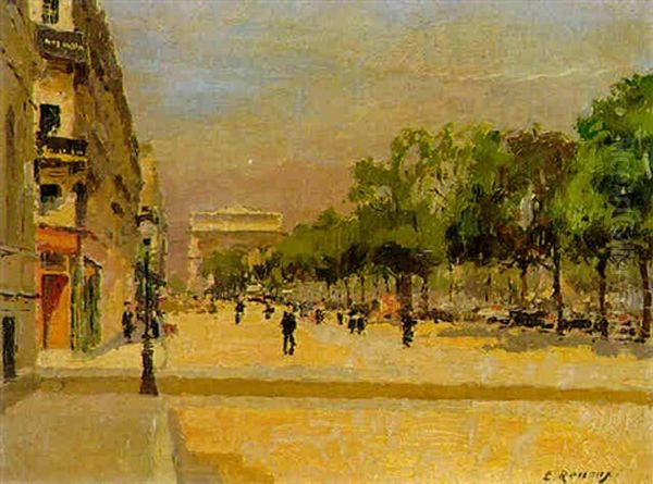 Avenue Des Champs-elysees Oil Painting by Jules Ernest Renoux