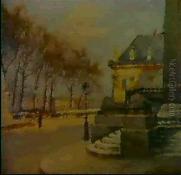 Les Marches De L'institut Et Le Quai Conti Oil Painting by Jules Ernest Renoux