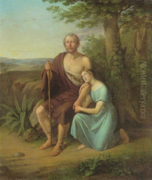 Barmherzigkeit - Junges Madchen Mit Blindem Wanderer Am Arm Oil Painting by Friedrich Rensch (Rentzsch)