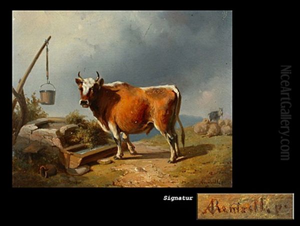 Kuh Vor Dem Brunnen Oil Painting by August von Rentzell