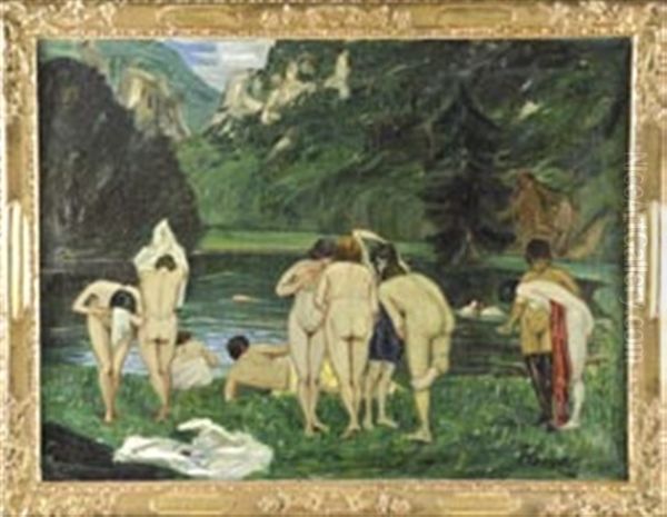 Gruppe Badender Am Bergsee by Alfred Renz