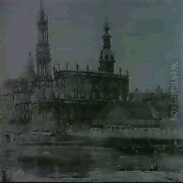 Blick Uber Die Elbe Auf Das Schloss, Die Hofkirche,         Standehaus Und Frauenkirche In Dresden Oil Painting by Alfred Renz