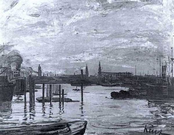 Hamburger Hafen Mit Reicher Schiffsstaffage Oil Painting by Alfred Renz