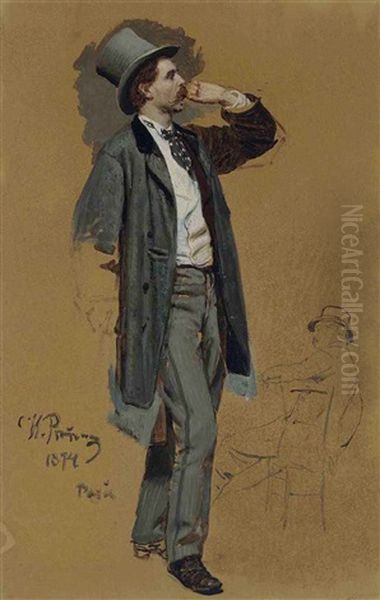 Study For 'a Parisian Cafe': Gentleman Standing And Jean-leon Gerome (1824-1904) Oil Painting by Ilya Repin