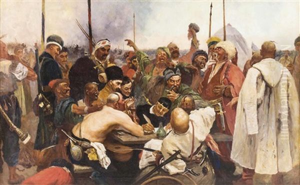 Die Saporoger-kosaken Schreiben Dem Turkischen Sultan Einen Brief Oil Painting by Ilya Repin