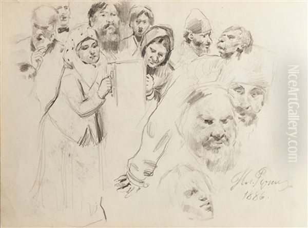 Sketches For The Painting Krestny Khod (religious Procession) In Kursk Gubernia Oil Painting by Ilya Repin