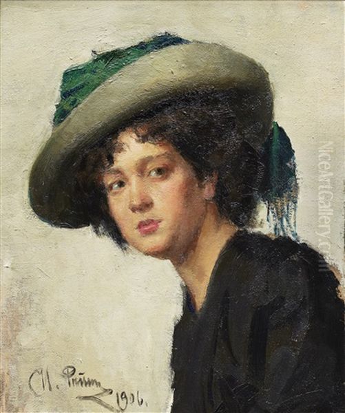 Portrait Of A Woman In A Grey Hat Oil Painting by Ilya Repin