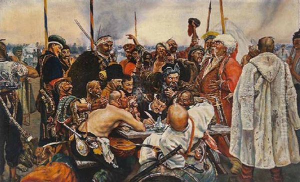 Die Saporoger Kosaken Schreiben Dem Turkischen Sultan Einen Brief Oil Painting by Ilya Repin