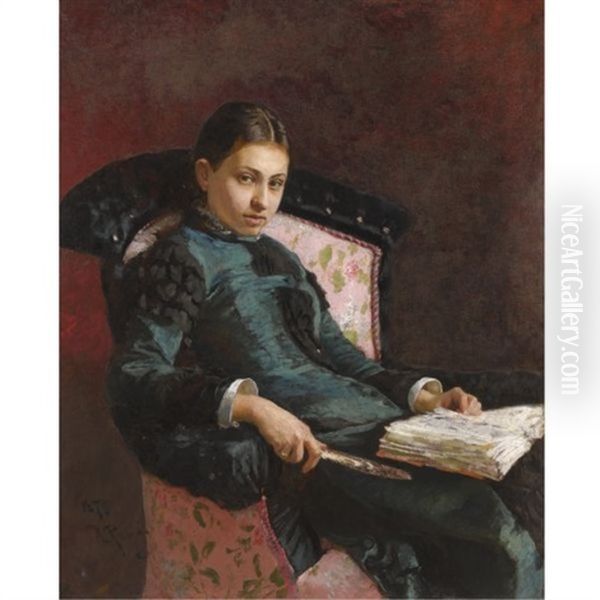 Portrait Of The Artist's Wife, Vera Repin Oil Painting by Ilya Repin