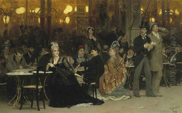 A Parisian Cafe Oil Painting by Ilya Repin