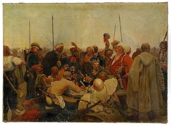 The Cossacks Writing A Mocking Letter To The Sultan Oil Painting by Ilya Repin