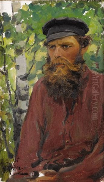 Portrait Of A Russian Peasant Oil Painting by Ilya Repin