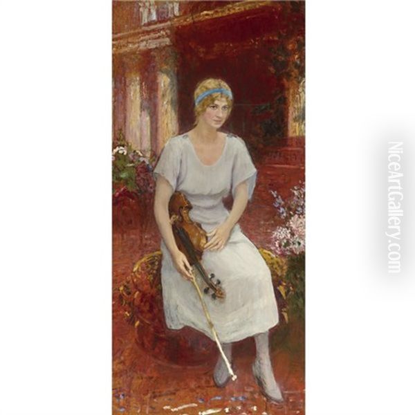 Portrait Of The Violinist Cecile Hansen Oil Painting by Ilya Repin