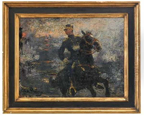 A Mounted Officer Oil Painting by Ilya Repin