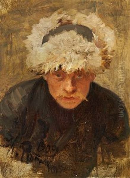 A Portrait Of A Russian Muzhik Wearing A Cap With Earflaps Oil Painting by Ilya Repin