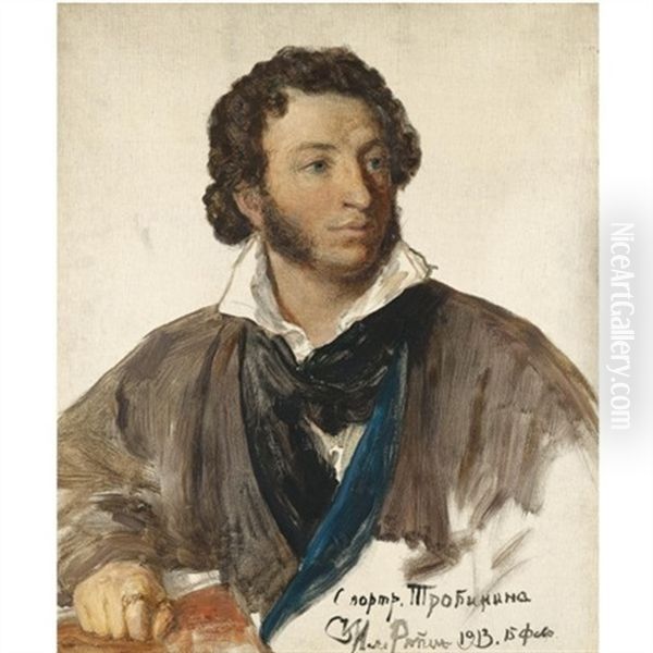 Portrait Of Alexander Pushkin After A Portrait By Tropinin Oil Painting by Ilya Repin