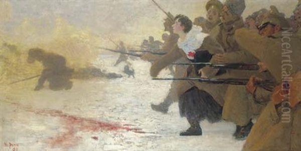 The Attack With The Red Cross Nurse Oil Painting by Ilya Repin