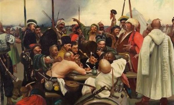 Cossacks Writing A Letter To The Turkish Sultan Oil Painting by Ilya Repin