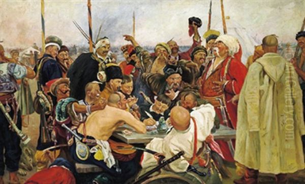 Die Saphorosher Kosaken Schreiben Einen Brief An Den Turkischen Sultan Oil Painting by Ilya Repin