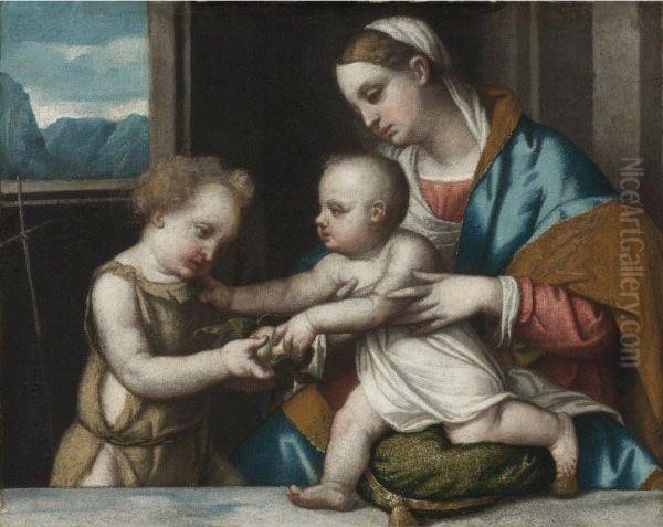 Madonna And Child With The Infant Saint John The Baptist Oil Painting by Alessandro Bonvicino (Moretto da Brescia)