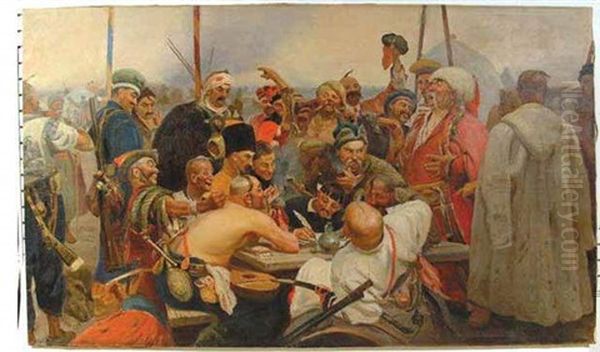 The Reply Of The Zaporozhian Cossacks To Sultan Mahmoud Iv Oil Painting by Ilya Repin