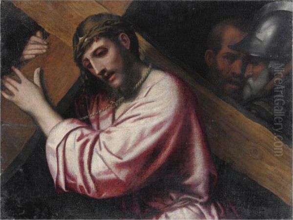 Cristo Portacroce Oil Painting by Alessandro Bonvicino (Moretto da Brescia)