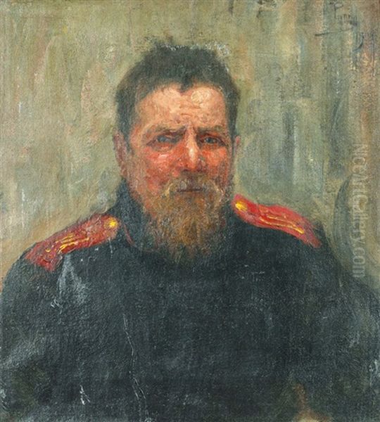 Portrait Of A Soldier Oil Painting by Yuri Il'ich Repin