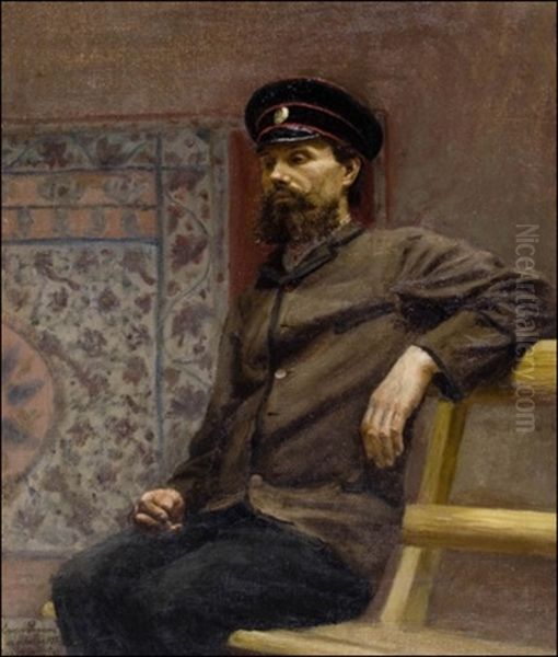 Virkapukuisen Miehen Muotokuva Oil Painting by Yuri Il'ich Repin