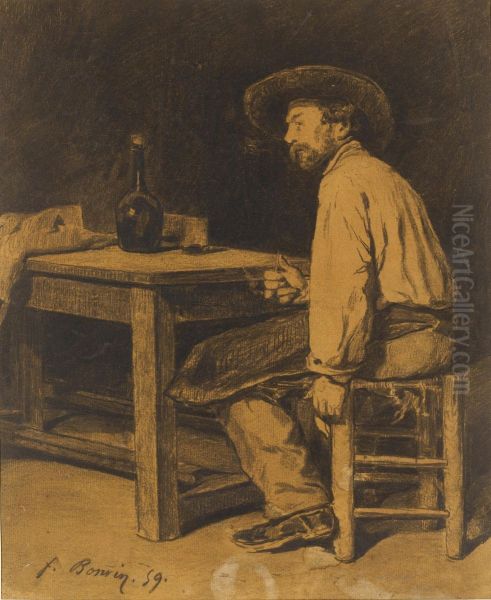 A Man Sitting At A Table Oil Painting by Francois Bonvin