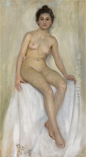 Seated Nude Oil Painting by Fjodor Ivanovitch Rerberg