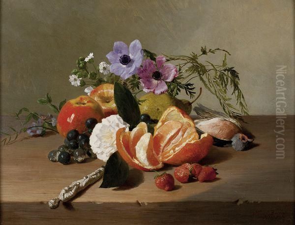 Nature Morte Aux Fleurset Fruits Oil Painting by Francois Bonvin