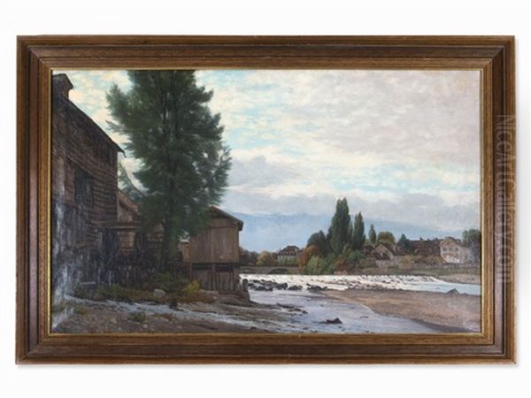 Bridge With Mill Wheel Oil Painting by Joseph Rerolle