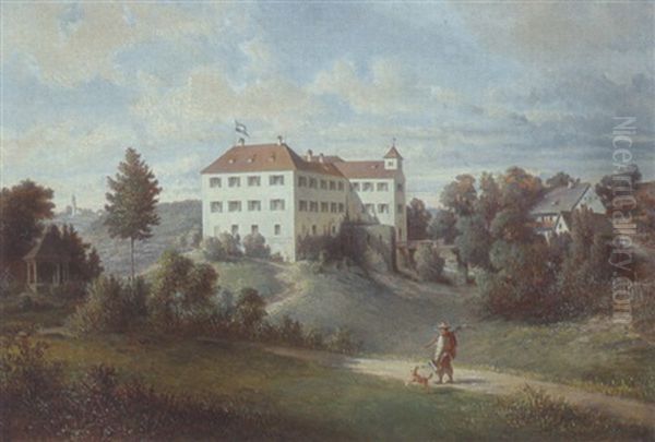 Schlos Altenburg, Von Der Aiblinger Bahnlinie Bei Der Station Westerham Gelegen Nach Der Natur Entworfen Und Gemalt Von Jos. Resch Oil Painting by Joseph Resch