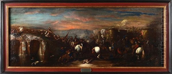 Choc De Cavalerie Pres D'un Chateau Fort Oil Painting by Pandolfo Reschi