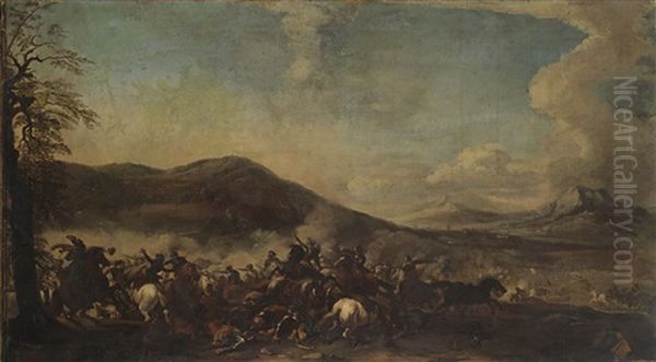 Battaglia In Zona Montagnosa (after Borgonone) Oil Painting by Pandolfo Reschi