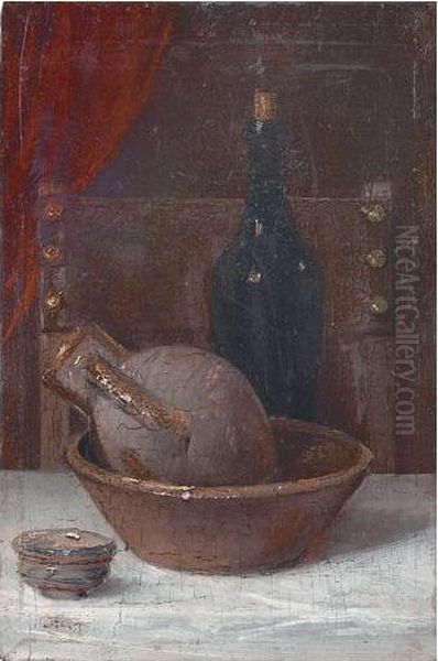 Nature Morte A La Bouteille Oil Painting by Leon Bonvin