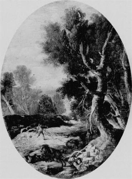 A Wooded Landscape With A Horseman Thrown From His Mount Oil Painting by Pandolfo Reschi