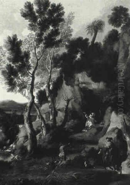 St. Bruno Praying In A Landscape Oil Painting by Pandolfo Reschi