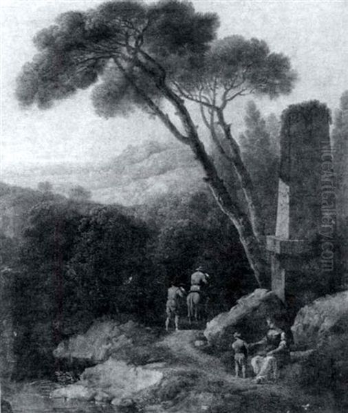 Extensive Landscape With Figures Near A Ruin Oil Painting by Pandolfo Reschi