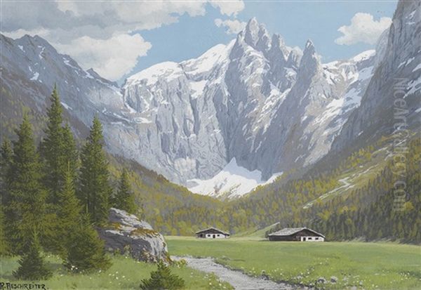 Scharitzkehl Bei Berchtesgaden Oil Painting by Rudolf (Robert) Reschreiter