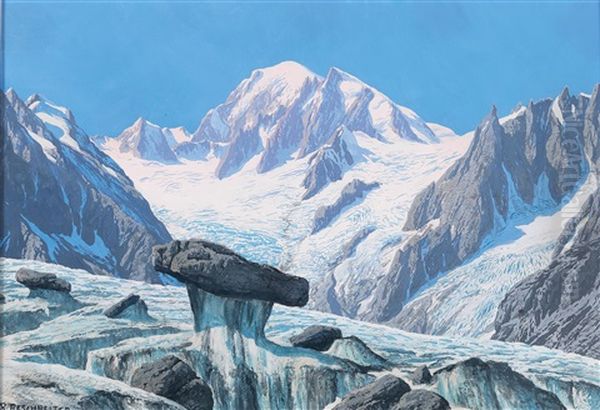 Montblanc Massif Oil Painting by Rudolf (Robert) Reschreiter