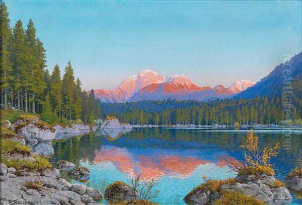 The Hintersee In The Ramsau Oil Painting by Rudolf (Robert) Reschreiter