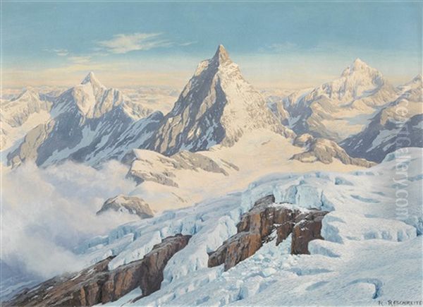 Aufstieg Zum Breithorn Oil Painting by Rudolf (Robert) Reschreiter