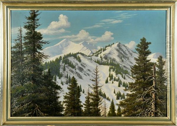 Riedberger Horn In Den Allgauer Alpen Im Winter Oil Painting by Rudolf (Robert) Reschreiter