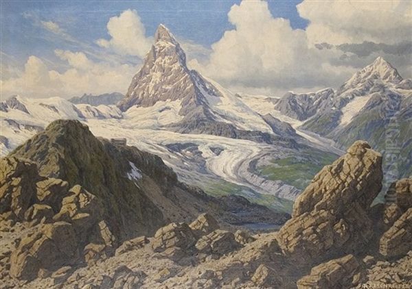 Matterhorn Oil Painting by Rudolf (Robert) Reschreiter